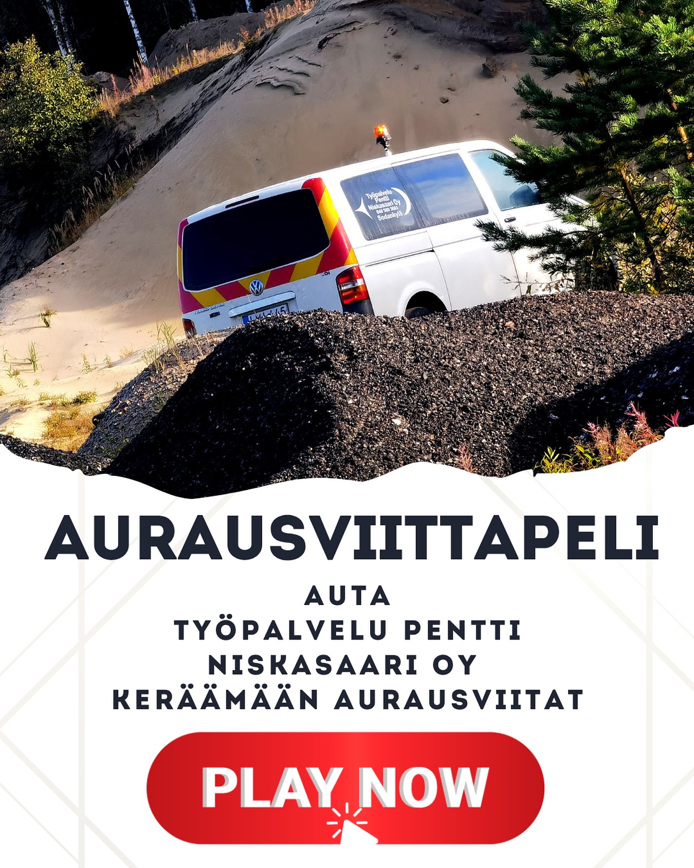 Hei,
Olemme tehneet harrastuspohjalta ja humoristisella ajatuksella Aurausviitoituspelin mitä pääset pelailemaan ilmaiseksi.
Aurausviitoituspelissä sinun pitää auttaa meitä keräämään aurausviittoja erilaisilla tasoilla. Peli on SuperMario- tyylinen taso hyppely, jota voit pelata kännykällä tai tietokoneella.
Pääset pelaamaan kyseistä peliä meidän Instagram profiili linkkejä käyttäen.
Tai menemällä kotisivuillemme: tyopalveluniskasaari.com
Sivun alhaalta löytyy peli kuvake mitä painamalla pääset pelaamaan.
Peli on 0€ budjetilla tehty ja sen on kehittänyt Juhamatti Niskasaari.
Pelaamisiin.. Ei meillä muuta…
#aurausviitoituspeli #aurausviitoitus #peli #kännykkäpeli #auraus #viitoitus #työpalvelu #sodankylä